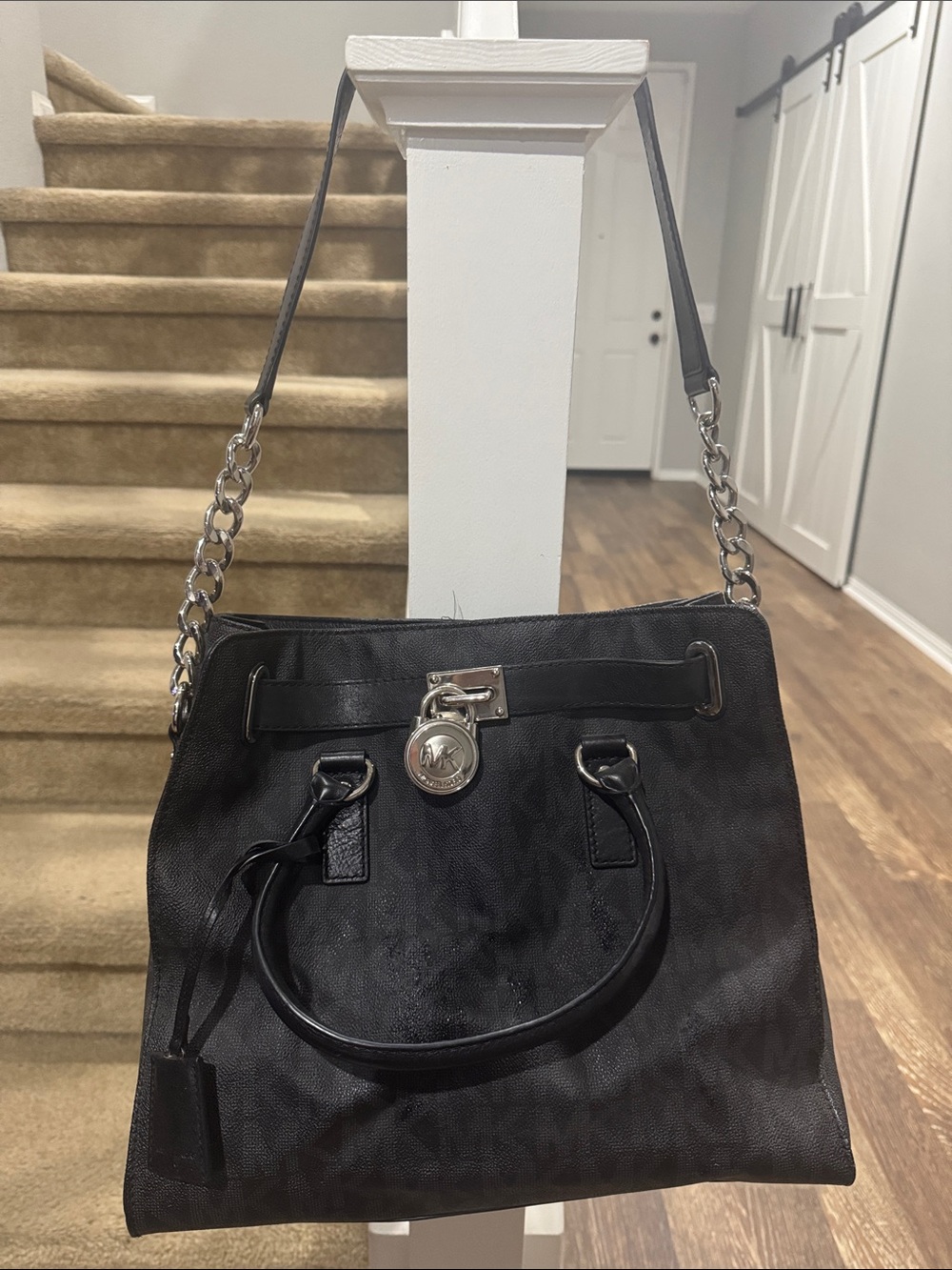 Michael Kors Black Logo Chain-Accent Shoulder Bag